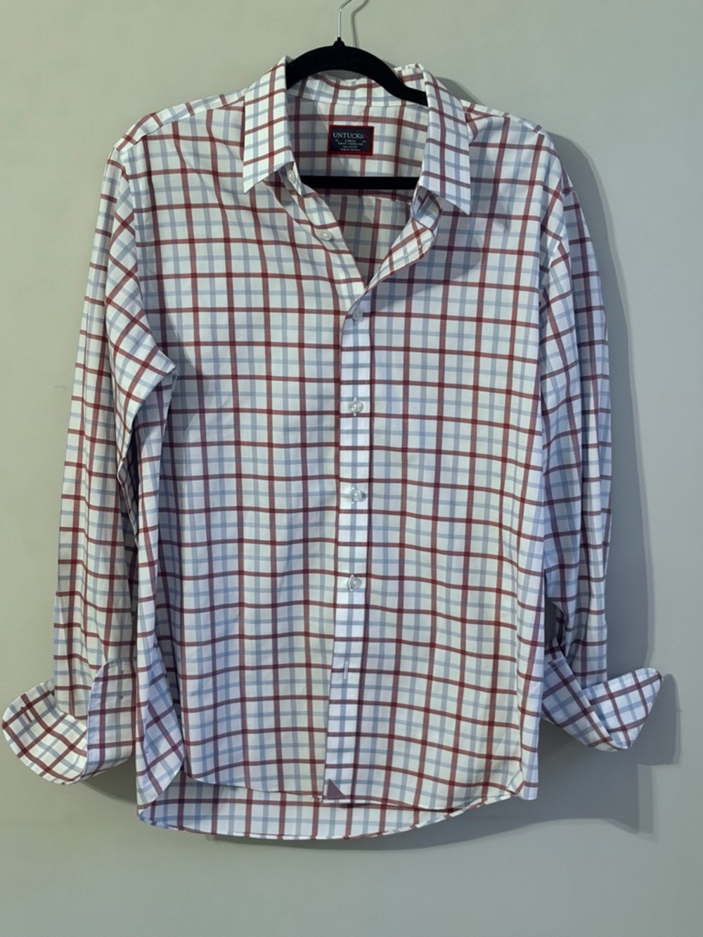 UNTUCKit Mens Large‎ Slim Fit Plaid Button Down Shirt Wrinkle Free Cotton
